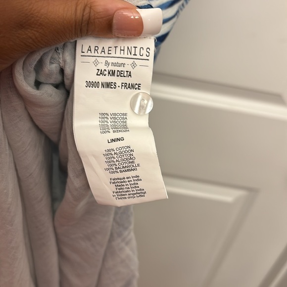 Lara Ethnics Dress Abstract Kavina Palm Slits Viscose Blue White Size S/M - Picture 10 of 11